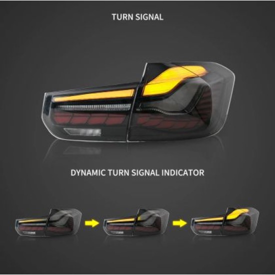 Πίσω φανάρια led BMW F30 / F80 (2012-2019) GTS design με τρέχουμενο φλας, φιμέ - σετ 2τμχ.