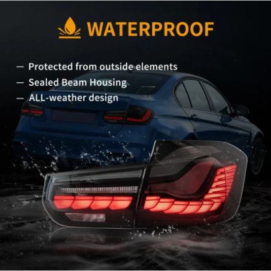 Πίσω φανάρια led BMW F30 / F80 (2012-2019) GTS design με τρέχουμενο φλας, φιμέ - σετ 2τμχ.