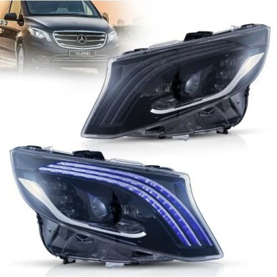 Φανάρια εμπρός Mercedes Vito W447 (2016-2023) led Matrix, μαύρα με DRL - σετ 2τμχ.