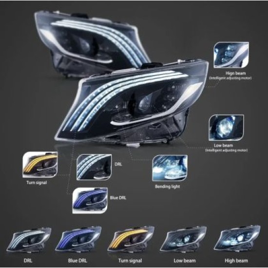 Φανάρια εμπρός Mercedes Vito W447 (2016-2023) led Matrix, μαύρα με DRL - σετ 2τμχ.