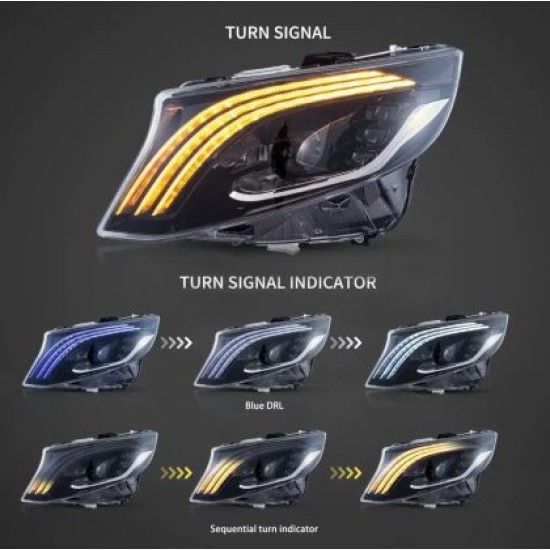 Φανάρια εμπρός Mercedes Vito W447 (2016-2023) led Matrix, μαύρα με DRL - σετ 2τμχ.