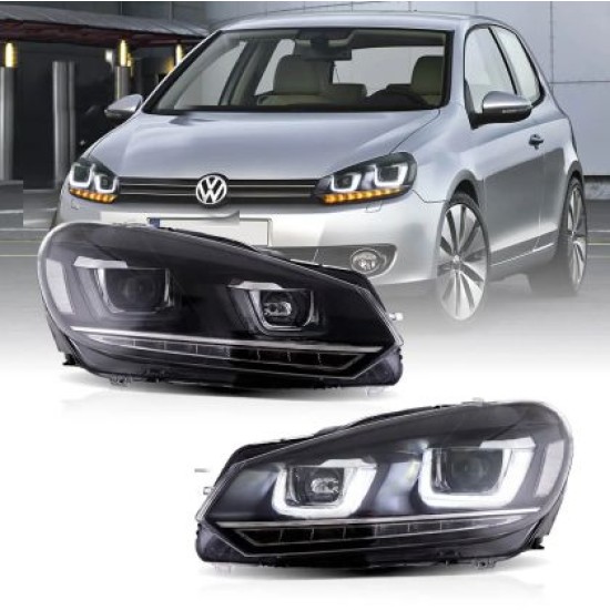 Φανάρια εμπρός Vw Golf 6 (2008-2014) led Demon Eyes design, μαύρα, χωρίς λάμπες (D2S) - σετ 2τμχ.