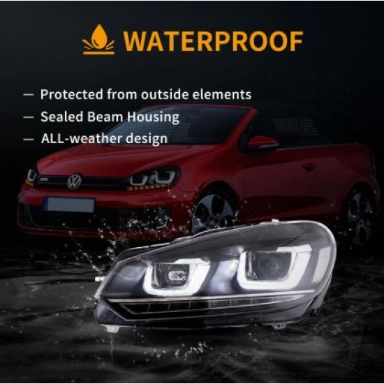 Φανάρια εμπρός Vw Golf 6 (2008-2014) led Demon Eyes design, μαύρα, χωρίς λάμπες (D2S) - σετ 2τμχ.