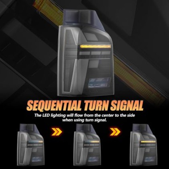 Πίσω φανάρια led Vw Transporter T6 / T6.1 (2015-2024) με τρέχουμενο φλας, φιμέ - σετ 2τμχ.