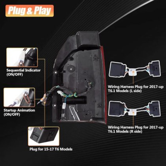 Πίσω φανάρια led Vw Transporter T6 / T6.1 (2015-2024) με τρέχουμενο φλας, φιμέ - σετ 2τμχ.