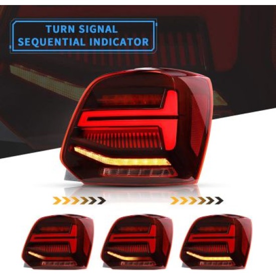 Πίσω φανάρια led Vw Polo (2009-2017) GTI / R design με τρέχουμενο φλας, κόκκινα - σετ 2τμχ.