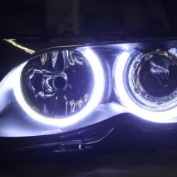 Φανάρια εμπρός BMW E46 sedan (1998-2001) - μαύρα με led angel eyes, χωρίς λάμπες (Η7) - σετ 2τμχ.