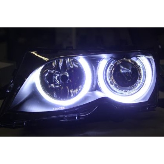 Φανάρια εμπρός BMW E46 sedan (1998-2001) - μαύρα με led angel eyes, χωρίς λάμπες (Η7) - σετ 2τμχ.