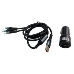 Φορτιστής αυτοκινήτου με 2 θύρες USB και 3 βύσματα