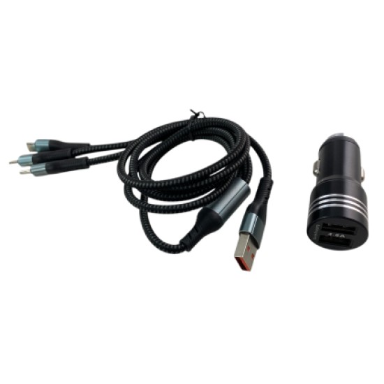 Φορτιστής αυτοκινήτου με 2 θύρες USB και 3 βύσματα