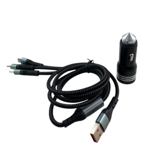 Φορτιστής αυτοκινήτου με 2 θύρες USB και 3 βύσματα