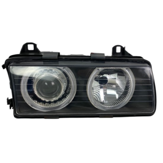 Φανάρια εμπρός BMW E36 (1991-1999) sedan / coupe, μαύρα με led angel eyes- σετ 2τμχ.