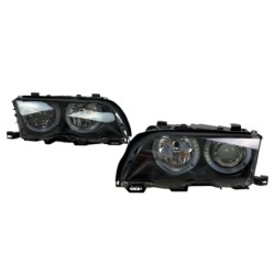 Φανάρια εμπρός BMW E46 sedan (1998-2001) - μαύρα με led angel eyes, χωρίς λάμπες (Η7) - σετ 2τμχ.