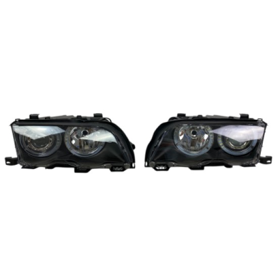 Φανάρια εμπρός BMW E46 sedan (1998-2001) - μαύρα με led angel eyes, χωρίς λάμπες (Η7) - σετ 2τμχ.