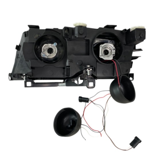 Φανάρια εμπρός BMW E46 sedan (1998-2001) - μαύρα με led angel eyes, χωρίς λάμπες (Η7) - σετ 2τμχ.