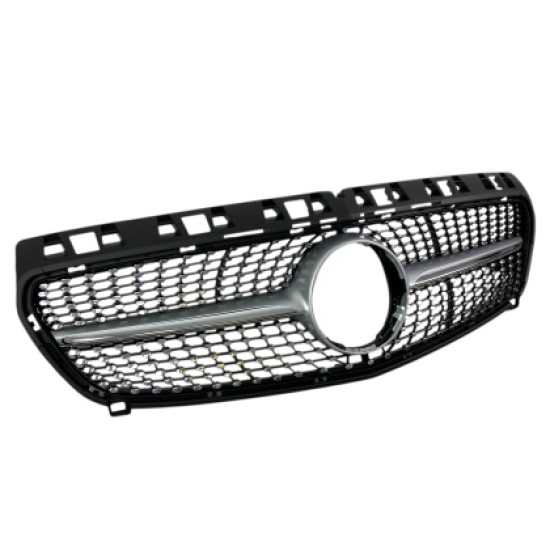 Μάσκα Mercedes W176 A-Class (2013-2015) - Diamond design, μάυρη με πλαίσιο χρωμίου
