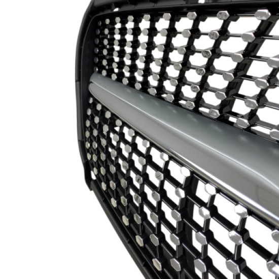 Μάσκα Mercedes W176 A-Class (2013-2015) - Diamond design, μάυρη με πλαίσιο χρωμίου