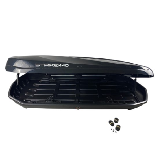 Μπαγκαζιέρα οροφής Junior Strike 199x84x41cm με διπλό άνοιγμα και κλειδί, 480 λίτρα - μαύρη γυαλιστερή