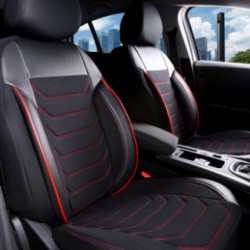 3D Δερμάτινα καλύμματα καθισμάτων Streetech Carbon - μαύρο χρώμα με κόκκινες ραφές