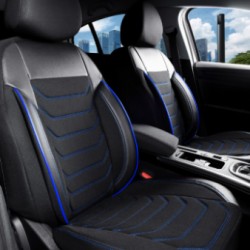 3D Δερμάτινα καλύμματα καθισμάτων Streetech Carbon - μαύρο χρώμα με μπλε ραφές