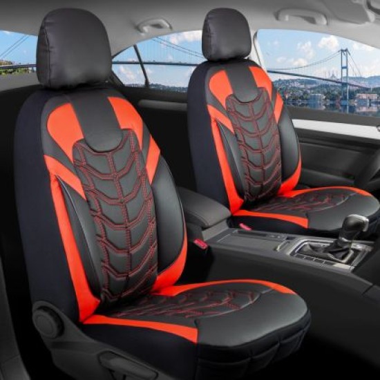 3D Δερμάτινα καλύμματα καθισμάτων Streetech Classy - μαύρο χρώμα με κόκκινες λεπτομέρειες