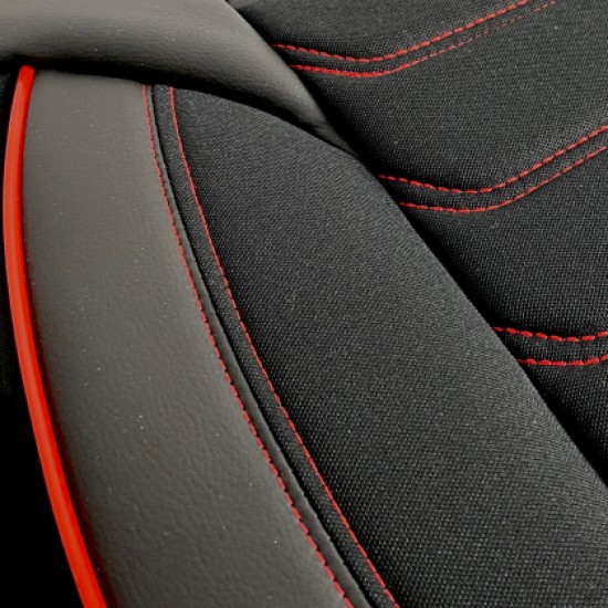 3D Δερμάτινα καλύμματα καθισμάτων Streetech Carbon - μαύρο χρώμα με κόκκινες ραφές