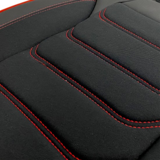 3D Δερμάτινα καλύμματα καθισμάτων Streetech Carbon - μαύρο χρώμα με κόκκινες ραφές