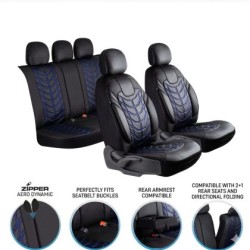 3D Δερμάτινα καλύμματα καθισμάτων Streetech Classy - μαύρο χρώμα με μπλε λεπτομέρειες
