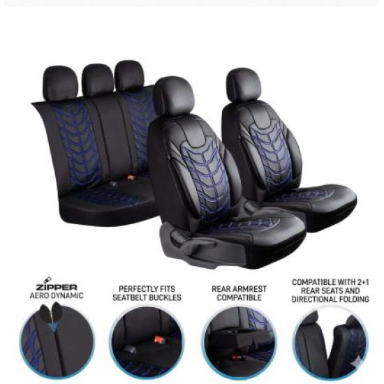 3D Δερμάτινα καλύμματα καθισμάτων Streetech Classy - μαύρο χρώμα με μπλε λεπτομέρειες 3D Δερμάτινα καλύμματα καθισμάτων Streetech Classy - μαύρο χρώμα με μπλε λεπτομέρειες