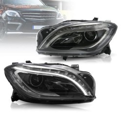 Φανάρια εμπρός Mercedes ML W166 (2011-2016) led , μαύρα , με λάμπες (Η9) - σετ 2τμχ.