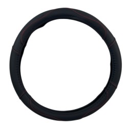 Δερμάτινο κάλυμμα τιμονιού 38 cm - Black -  carbon με κόκκινες ραφές - 1 τμχ.