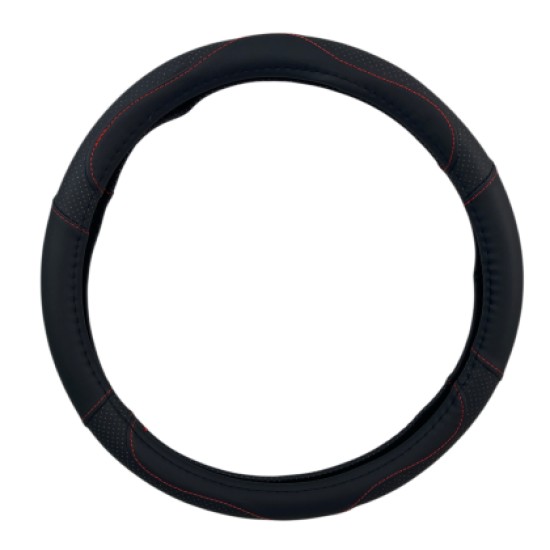 Δερμάτινο κάλυμμα τιμονιού 38 cm - Black -  carbon με κόκκινες ραφές - 1 τμχ.