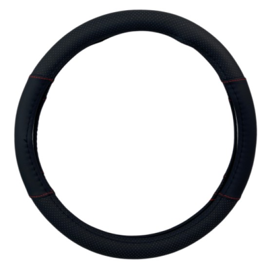 Δερμάτινο κάλυμμα τιμονιού 38 cm - Black -  carbon με κόκκινες ραφές - 1 τμχ.