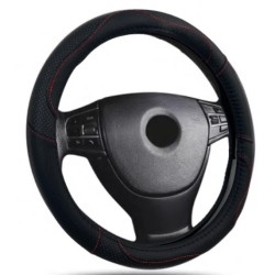Δερμάτινο κάλυμμα τιμονιού 38 cm - Black -  carbon με κόκκινες ραφές - 1 τμχ.