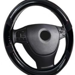 Δερμάτινο κάλυμμα τιμονιού 38 cm - Carbon - κόκκινες ραφές - 1 τμχ.