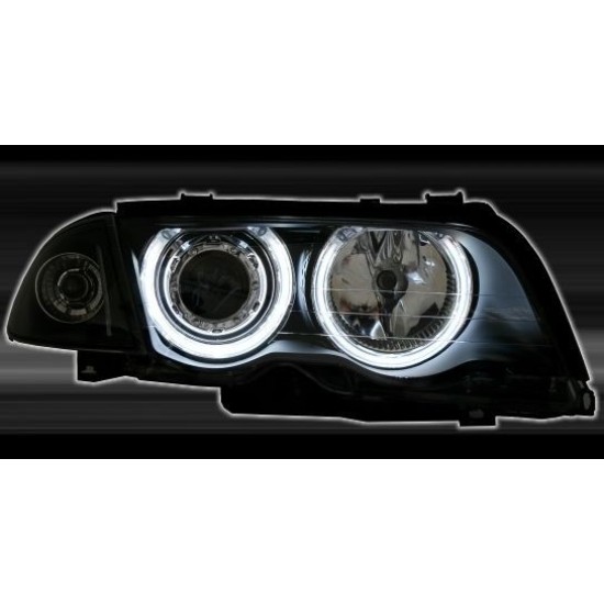 Φανάρια εμπρός angel eyes με CCFL για BMW E46 sedan (1998-2001) - μαύρα , με λάμπες (Η1) - σετ 2τμχ.