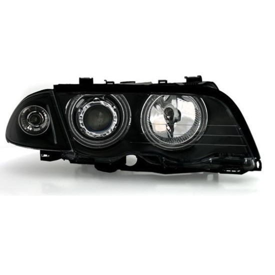 Φανάρια εμπρός angel eyes με CCFL για BMW E46 sedan (1998-2001) - μαύρα , με λάμπες (Η1) - σετ 2τμχ.