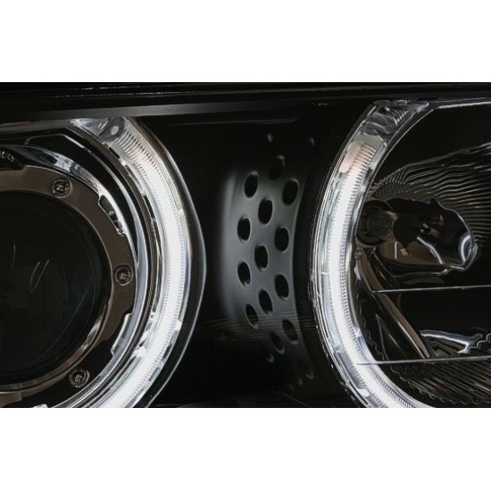 Φανάρια εμπρός angel eyes με CCFL για BMW E46 sedan (1998-2001) - μαύρα , με λάμπες (Η1) - σετ 2τμχ.