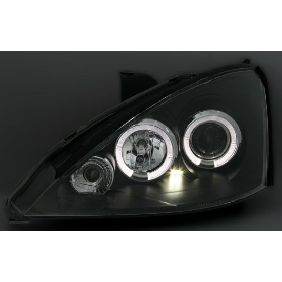 Φανάρια εμπρός angel eyes για Ford Focus (1998-2001) - μαύρα , με λάμπες (Η1) - σετ 2τμχ.