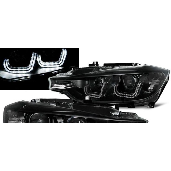 Φανάρια εμπρός led angel eyes για BMW F30 (2011+) , με λάμπες (Η7) - σετ 2τμχ.