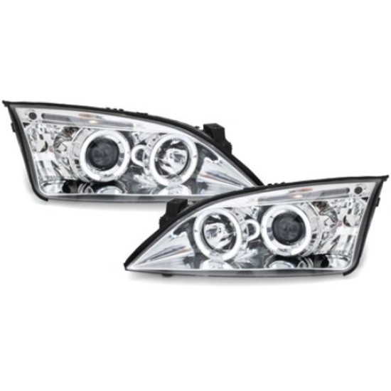 Φανάρια εμπρός angel eyes για Ford Mondeo (2000-2007) - chrome , με λάμπες (Η1) - σετ 2τμχ.