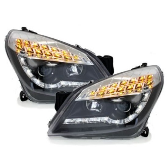 Φανάρια εμπρός led με DRL για Opel Astra H (2004-2009) - black , με λάμπες (Η1) - σετ 2τμχ.