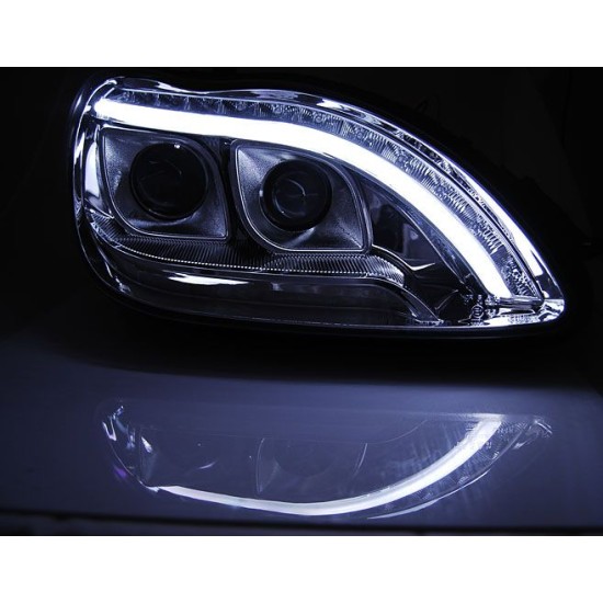 Φανάρια εμπρός led lightbar design για Mercedes W 220 S-Class (1998-2005) - μαύρα , με λάμπες (Η1) - σετ 2τμχ.