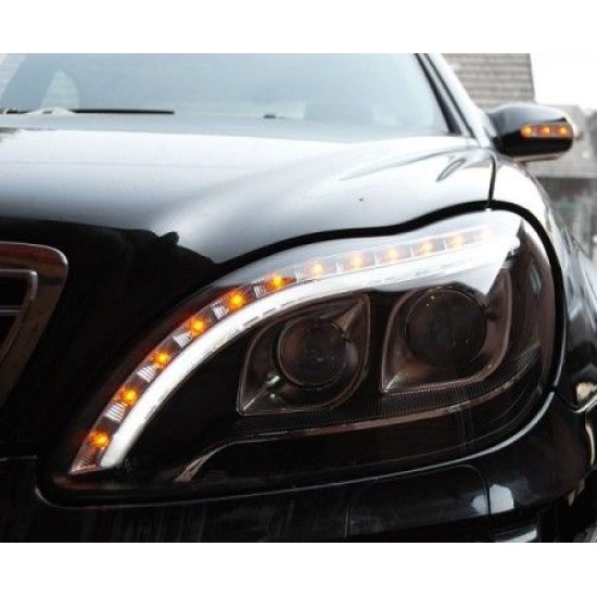 Φανάρια εμπρός led lightbar design για Mercedes W 220 S-Class (1998-2005) - μαύρα , με λάμπες (Η1) - σετ 2τμχ.