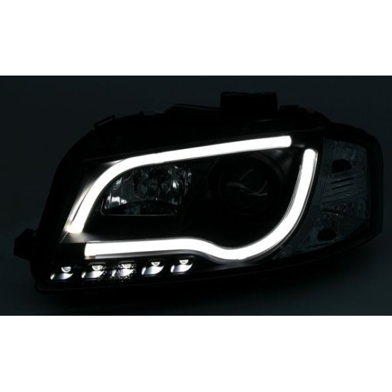 Φανάρια εμπρός led Lightbar Design για Audi A3 (2003-2008) - chrome , με λάμπες (Η1) - σετ 2τμχ.