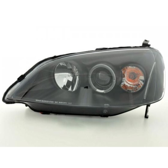 Φανάρια εμπρός angel eyes για Honda Civic (2001-2003) 2/4 πορτο US , μαύρα , με λάμπες (Η1) - σετ 2τμχ.