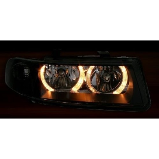 Φανάρια εμπρός angel eyes για Seat Leon /Toledo (1999-2004) - μαύρα , χωρίς λάμπες (Η7) - σετ 2τμχ.