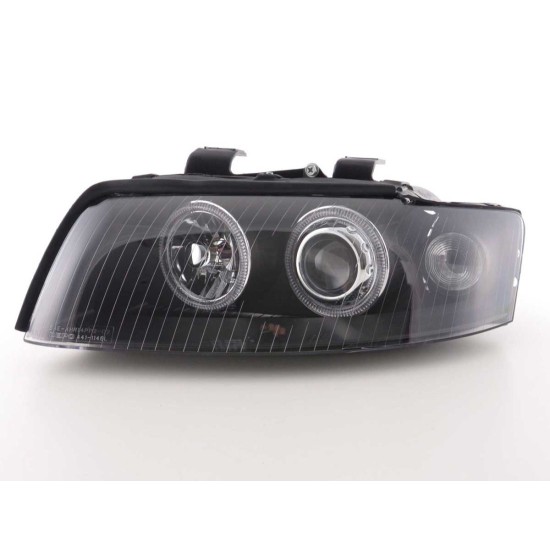 Φανάρια εμπρός angel eyes για Audi A4 (2001-2004) - μαύρα , χωρίς λάμπες (Η7) - σετ 2τμχ.