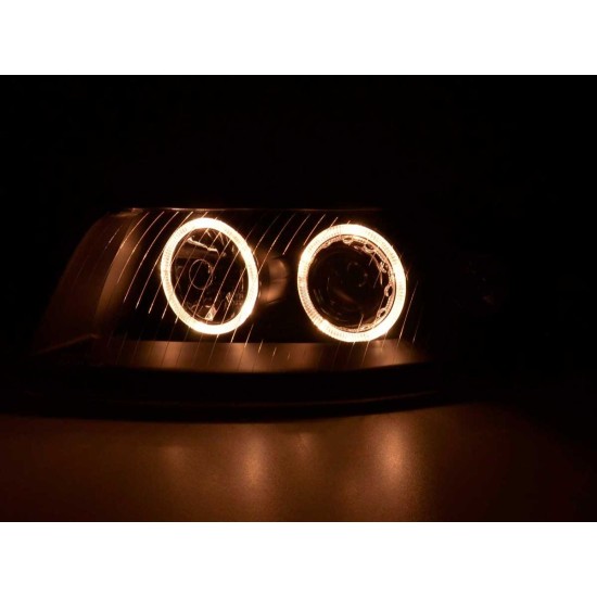 Φανάρια εμπρός angel eyes για Audi A4 (2001-2004) - μαύρα , χωρίς λάμπες (Η7) - σετ 2τμχ.