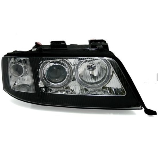 Φανάρια εμπρός angel eyes για Audi A6 (2001-2003) - μαύρα , χωρίς λάμπες (Η7) - σετ 2τμχ.